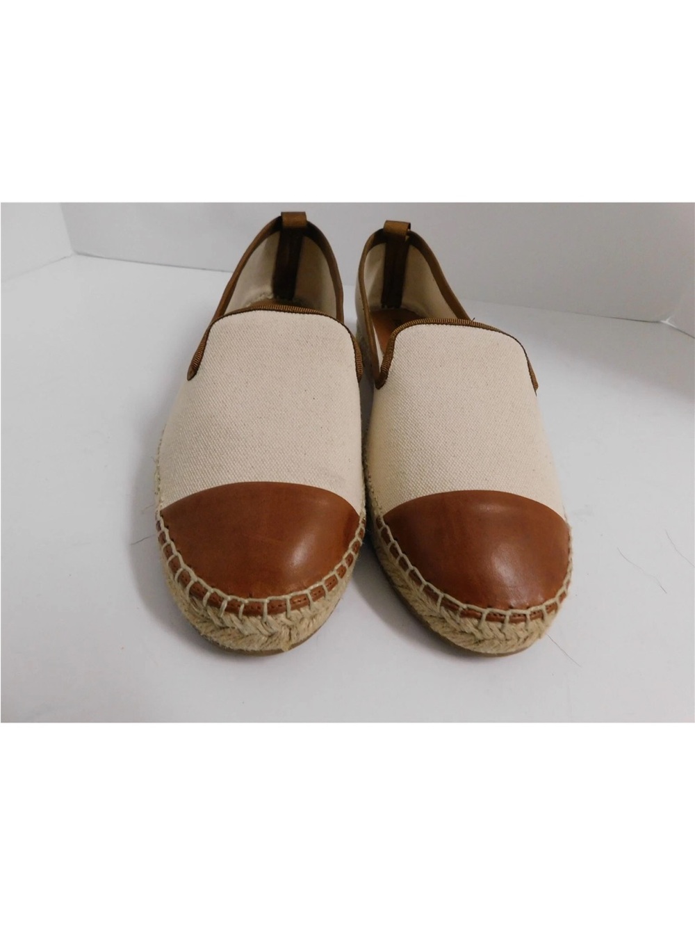 FENDI Junia Espadrilles Loafer Flat 42 Cream Canvas Saddle Brown Leather - Picture 3 of 5